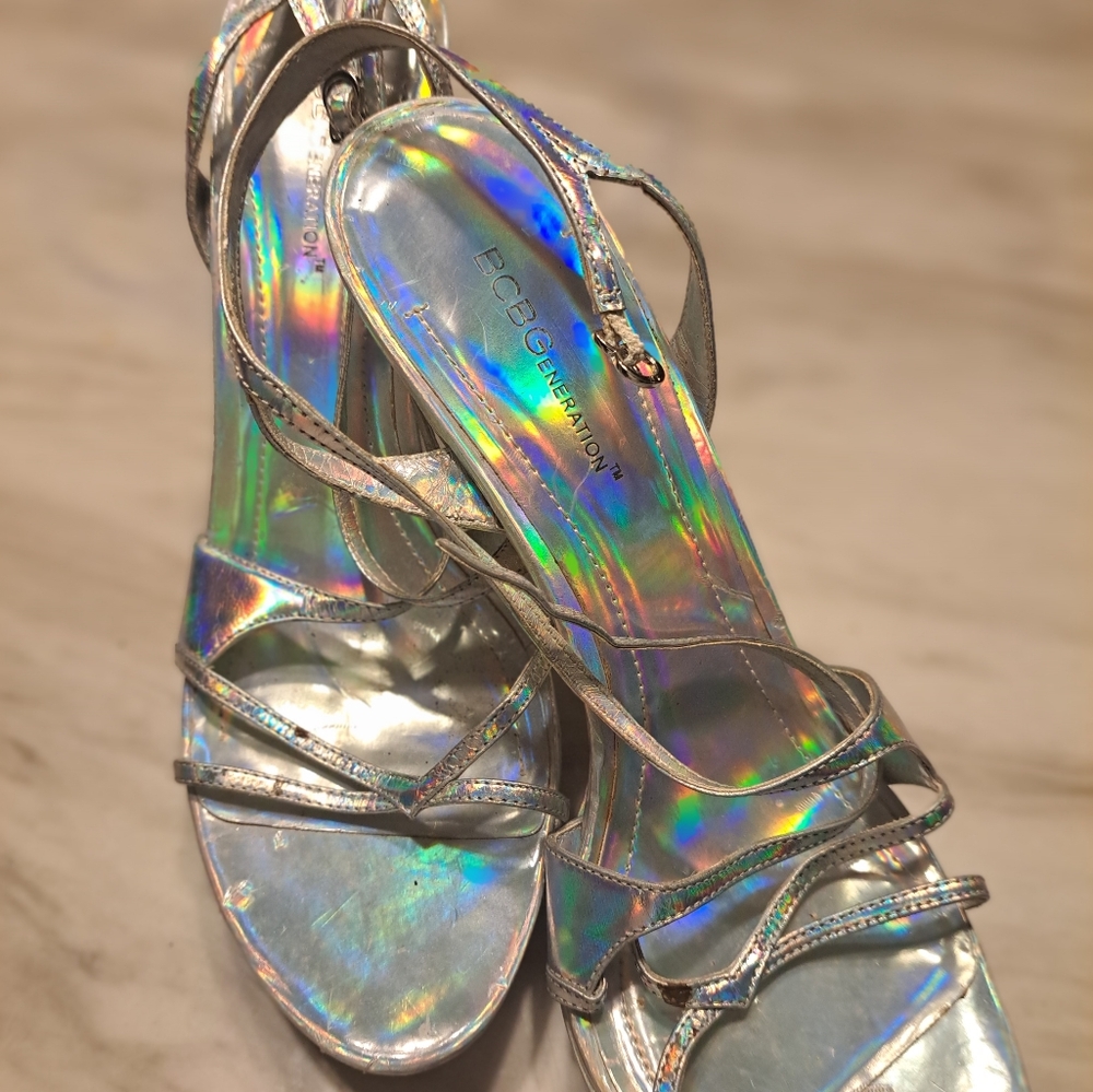 BCBGeneration Silver Holographic Women's Sandals